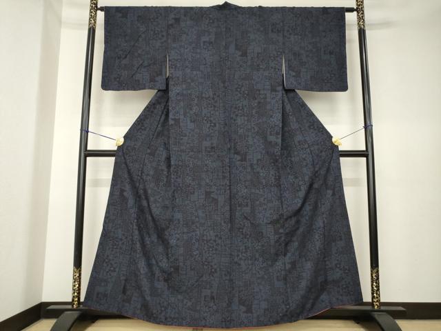平和屋着物●結城紬　80亀甲　飾花文　まるやま扱い　正絹　逸品　AABK6279ck