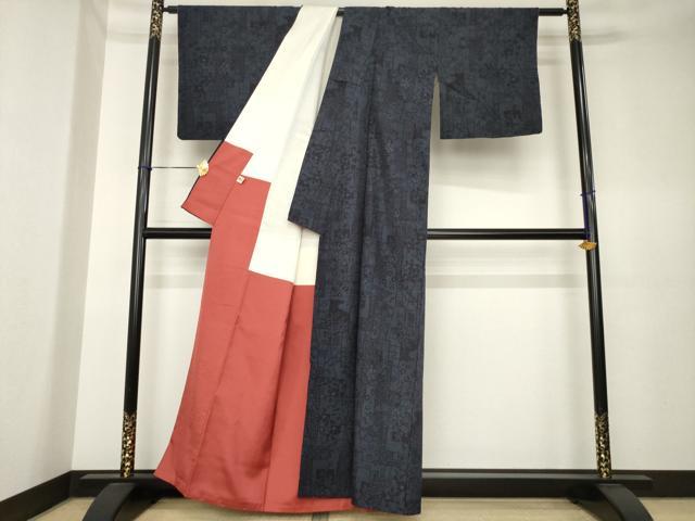 平和屋着物●結城紬　80亀甲　飾花文　まるやま扱い　正絹　逸品　AABK6279ck
