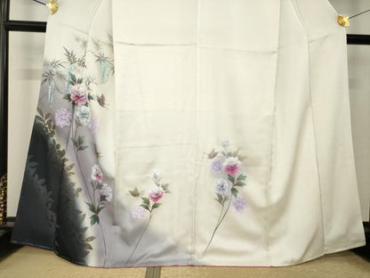 平和屋着物●訪問着　手描き　花蝶文　暈し染め　金銀彩　正絹　逸品　未使用　AABK6281ck