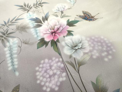 平和屋着物●訪問着　手描き　花蝶文　暈し染め　金銀彩　正絹　逸品　未使用　AABK6281ck