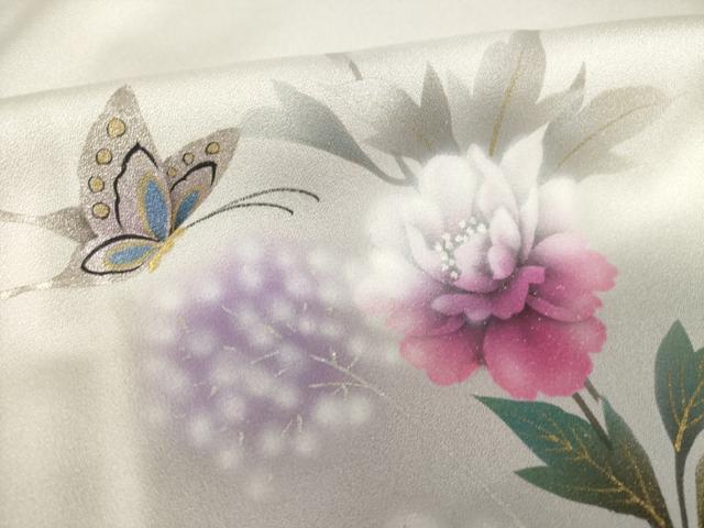 平和屋着物●訪問着　手描き　花蝶文　暈し染め　金銀彩　正絹　逸品　未使用　AABK6281ck