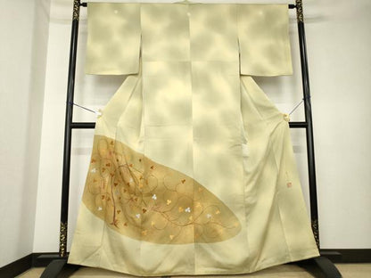平和屋着物●人間国宝　福田喜三郎　色留袖　刺繍　枝葉文　暈し染め　金彩　正絹　逸品　AABK6284ck
