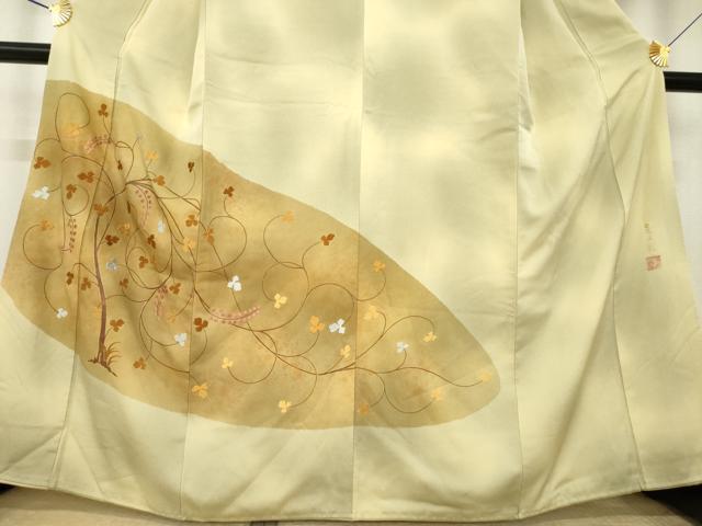 平和屋着物●人間国宝　福田喜三郎　色留袖　刺繍　枝葉文　暈し染め　金彩　正絹　逸品　AABK6284ck