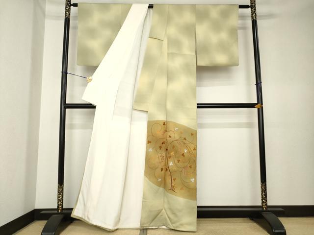平和屋着物●人間国宝　福田喜三郎　色留袖　刺繍　枝葉文　暈し染め　金彩　正絹　逸品　AABK6284ck