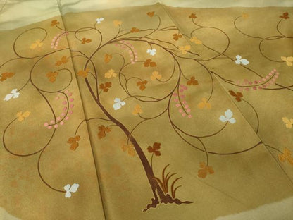 平和屋着物●人間国宝　福田喜三郎　色留袖　刺繍　枝葉文　暈し染め　金彩　正絹　逸品　AABK6284ck