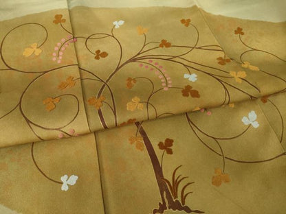 平和屋着物●人間国宝　福田喜三郎　色留袖　刺繍　枝葉文　暈し染め　金彩　正絹　逸品　AABK6284ck