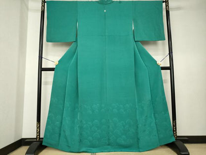 平和屋着物●豪華色留袖　松地紋　緑青色　正絹　逸品　AABK6285ck