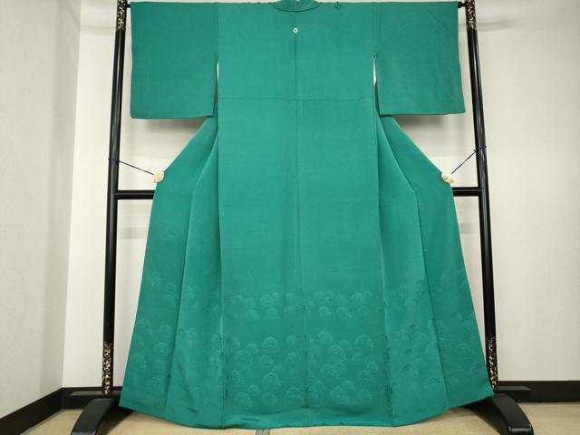 平和屋着物●豪華色留袖　松地紋　緑青色　正絹　逸品　AABK6285ck
