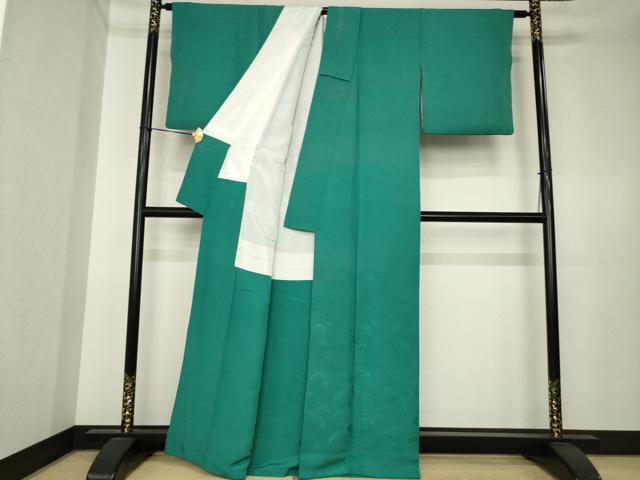 平和屋着物●豪華色留袖　松地紋　緑青色　正絹　逸品　AABK6285ck