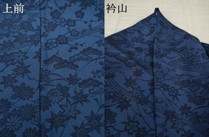 平和屋着物●上質な小紋　藍　型染め　流水花文　正絹　逸品　AABK6289ck