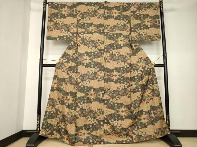 平和屋着物●本場大島紬　7マルキ　総絣　雲重ね花文　正絹　逸品　AABK6290ck