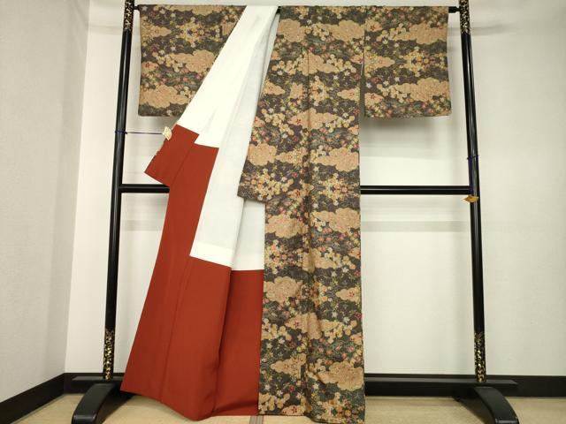 平和屋着物●本場大島紬　7マルキ　総絣　雲重ね花文　正絹　逸品　AABK6290ck