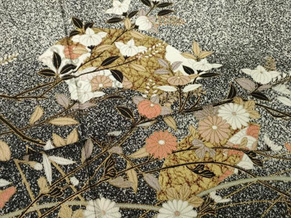 平和屋着物●訪問着　地紙花文　たたき染め　黒地　金彩　正絹　逸品　AABK6292ck