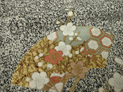 平和屋着物●訪問着　地紙花文　たたき染め　黒地　金彩　正絹　逸品　AABK6292ck