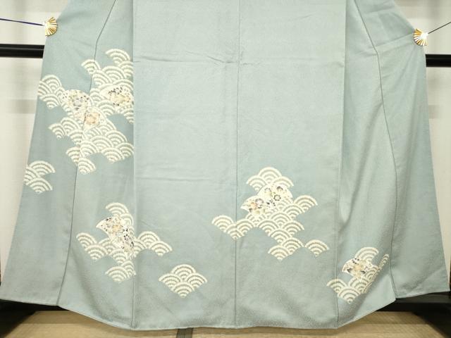 平和屋着物●訪問着　辻が花　青海波花文　正絹　逸品　AABK6293ck