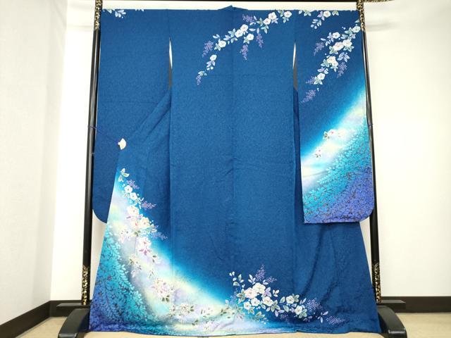 平和屋着物●豪華振袖　辻が花　舞花文　暈し染め　金銀彩　銀通し地　ロング丈　正絹　逸品　AABK6296ck