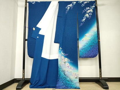 平和屋着物●豪華振袖　辻が花　舞花文　暈し染め　金銀彩　銀通し地　ロング丈　正絹　逸品　AABK6296ck