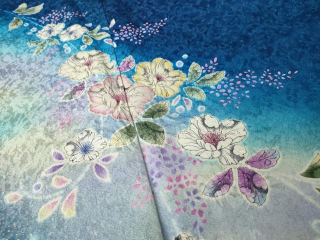 平和屋着物●豪華振袖　辻が花　舞花文　暈し染め　金銀彩　銀通し地　ロング丈　正絹　逸品　AABK6296ck