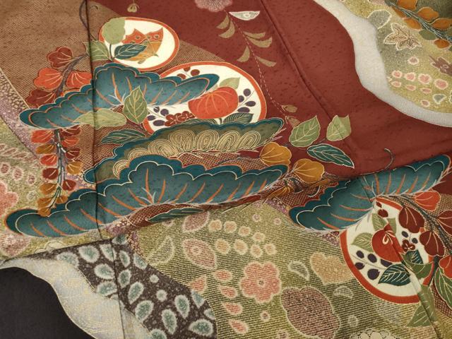 平和屋着物●豪華振袖　吉祥花蝶丸文　松　金彩　正絹　逸品　AABK6297ck