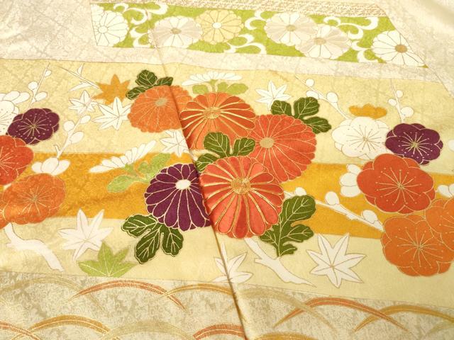 平和屋着物●訪問着　駒刺繍　草花文　金彩　正絹　逸品　AABK6299ck