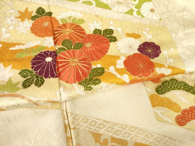 平和屋着物●訪問着　駒刺繍　草花文　金彩　正絹　逸品　AABK6299ck