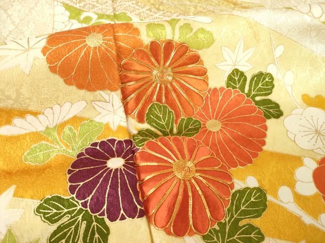 平和屋着物●訪問着　駒刺繍　草花文　金彩　正絹　逸品　AABK6299ck