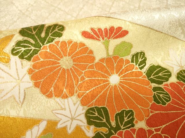 平和屋着物●訪問着　駒刺繍　草花文　金彩　正絹　逸品　AABK6299ck