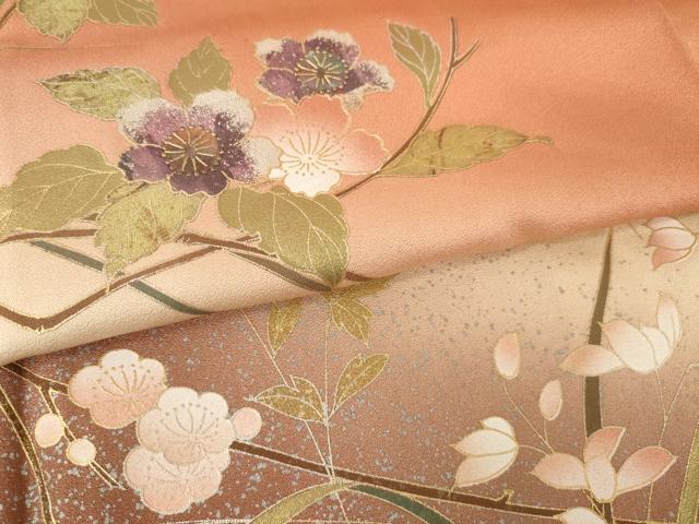 平和屋着物●訪問着　辻が花　螺鈿　枝花文　暈し染め　金銀彩　正絹　逸品　AABK6300ck