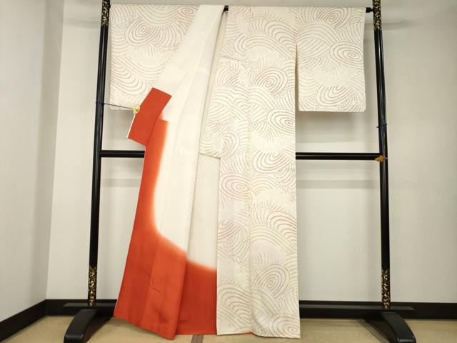 平和屋着物●上質な小紋　総絞り　立波文　正絹　逸品　AABK6302ck