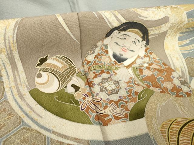 平和屋着物●豪華色留袖　大黒天　恵比寿　金彩　正絹　逸品　AABK6303ck