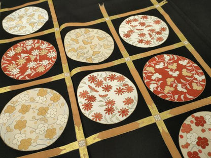 平和屋着物●訪問着　花丸天井文　黒地　金彩　正絹　逸品　AABK6304ck