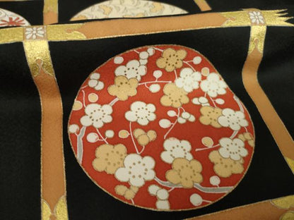 平和屋着物●訪問着　花丸天井文　黒地　金彩　正絹　逸品　AABK6304ck