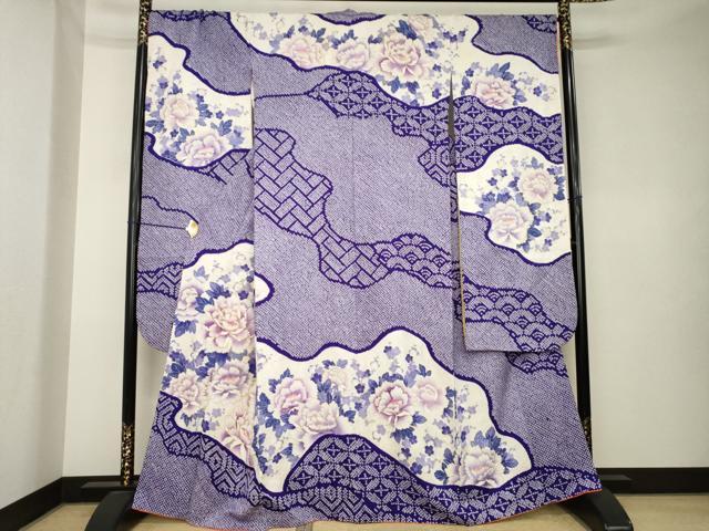 平和屋着物●豪華振袖　駒刺繍　絞り　草花文　金彩　正絹　逸品　AABK6305ck