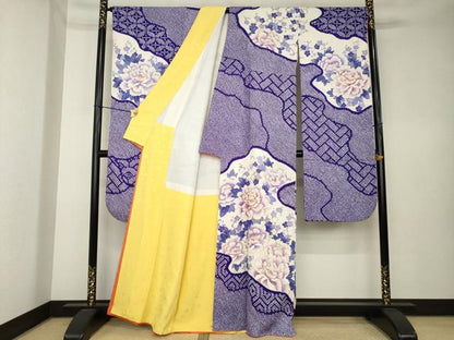 平和屋着物●豪華振袖　駒刺繍　絞り　草花文　金彩　正絹　逸品　AABK6305ck