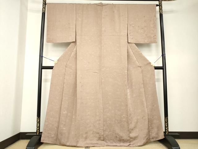 平和屋着物●上質な色無地　鳥獣地紋　梅染色　正絹　逸品　AABK6307ck
