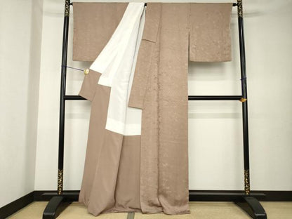 平和屋着物●上質な色無地　鳥獣地紋　梅染色　正絹　逸品　AABK6307ck
