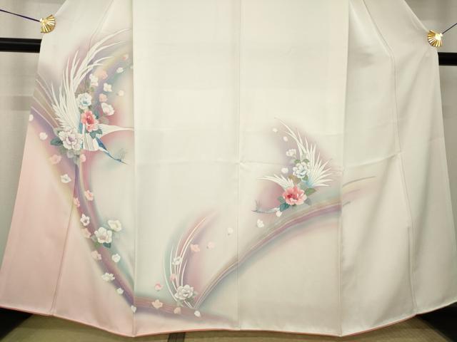 平和屋着物●訪問着　花鳥文　ラメ　暈し染め　銀彩　正絹　逸品　AABK6310ck