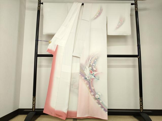 平和屋着物●訪問着　花鳥文　ラメ　暈し染め　銀彩　正絹　逸品　AABK6310ck