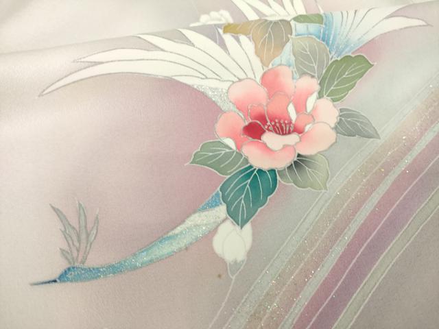平和屋着物●訪問着　花鳥文　ラメ　暈し染め　銀彩　正絹　逸品　AABK6310ck