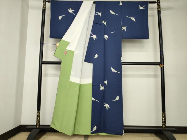 平和屋着物●上質な小紋　鳥　正絹　逸品　AABK6313ck