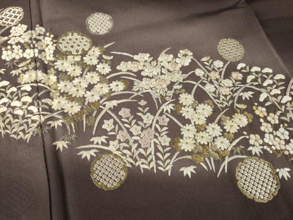 平和屋着物●訪問着　総刺繍　雪輪花文　暈し染め　金糸　ロング丈　正絹　逸品　AABK6315ck