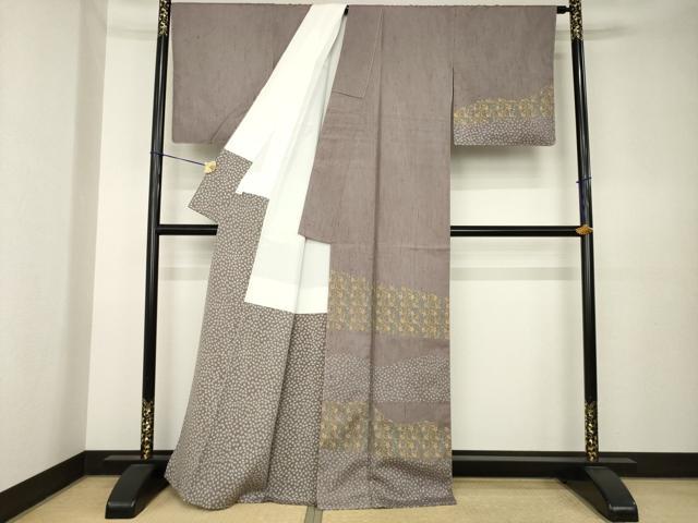 平和屋着物●訪問着　紬地　花唐草文　正絹　逸品　未使用　AABK6317ck