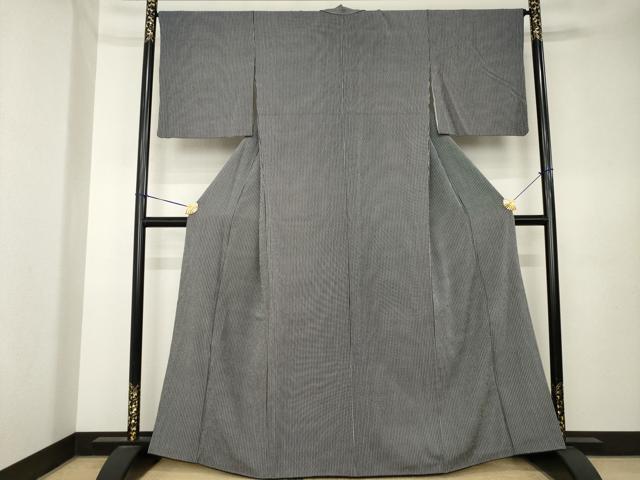 平和屋着物●上質な小紋　縞　黒地　正絹　逸品　AABK6318ck
