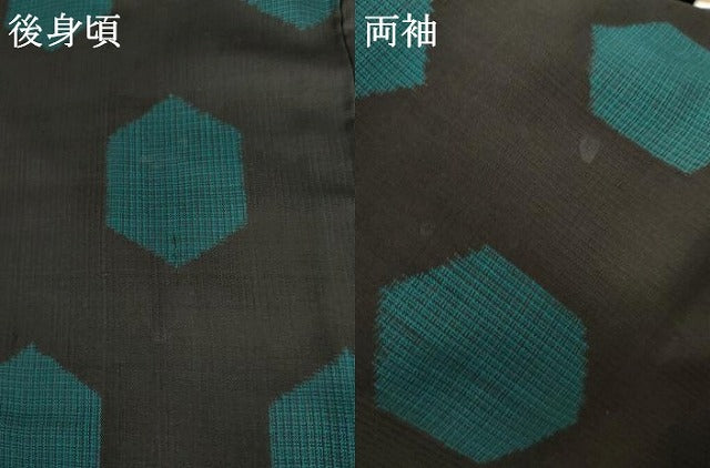 平和屋着物●本場大島紬　割込み絣　地空き　亀甲文　黒地　正絹　逸品　AABK6322cs