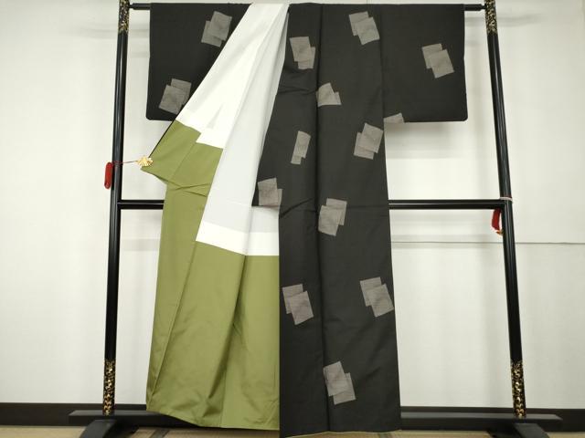 平和屋着物●本場大島紬　9マルキ　地空き　色紙重ね文　黒地　正絹　逸品　AABK6323cs