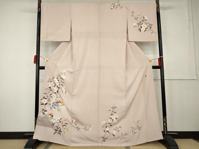 平和屋着物●訪問着　友禅　作家物　鴛鴦枝花文　正絹　逸品　AABK6324cs