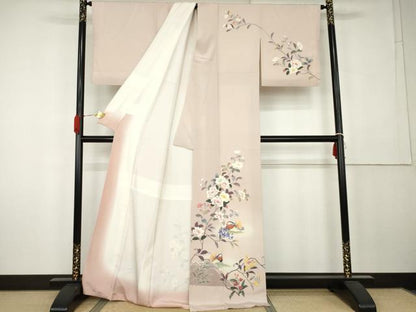 平和屋着物●訪問着　友禅　作家物　鴛鴦枝花文　正絹　逸品　AABK6324cs