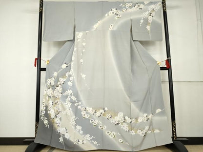 平和屋着物●訪問着　駒刺繍　草花文　暈し染め　金彩　正絹　逸品　AABK6325cs