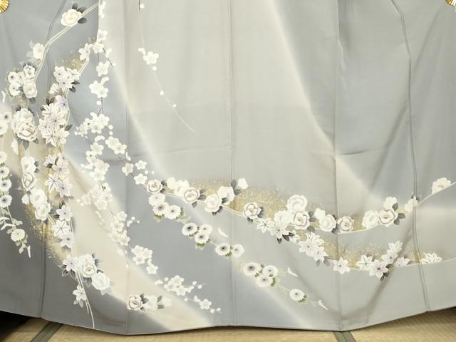 平和屋着物●訪問着　駒刺繍　草花文　暈し染め　金彩　正絹　逸品　AABK6325cs