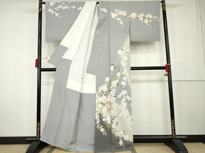 平和屋着物●訪問着　駒刺繍　草花文　暈し染め　金彩　正絹　逸品　AABK6325cs